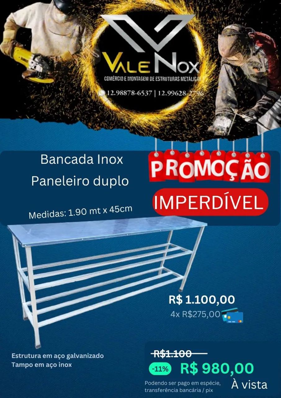 Bancada inox para restaurantes 