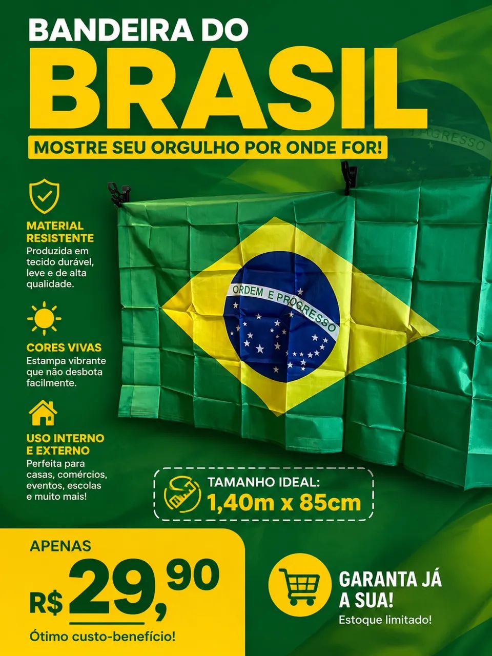BANDEIRA DO BRASIL 1,40m x 85cm 