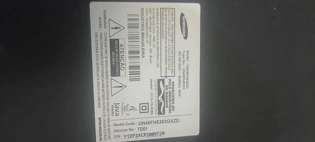 Vendo TV Samsung 46 Polegadas Smart Tv com Defeito na placa fonte.