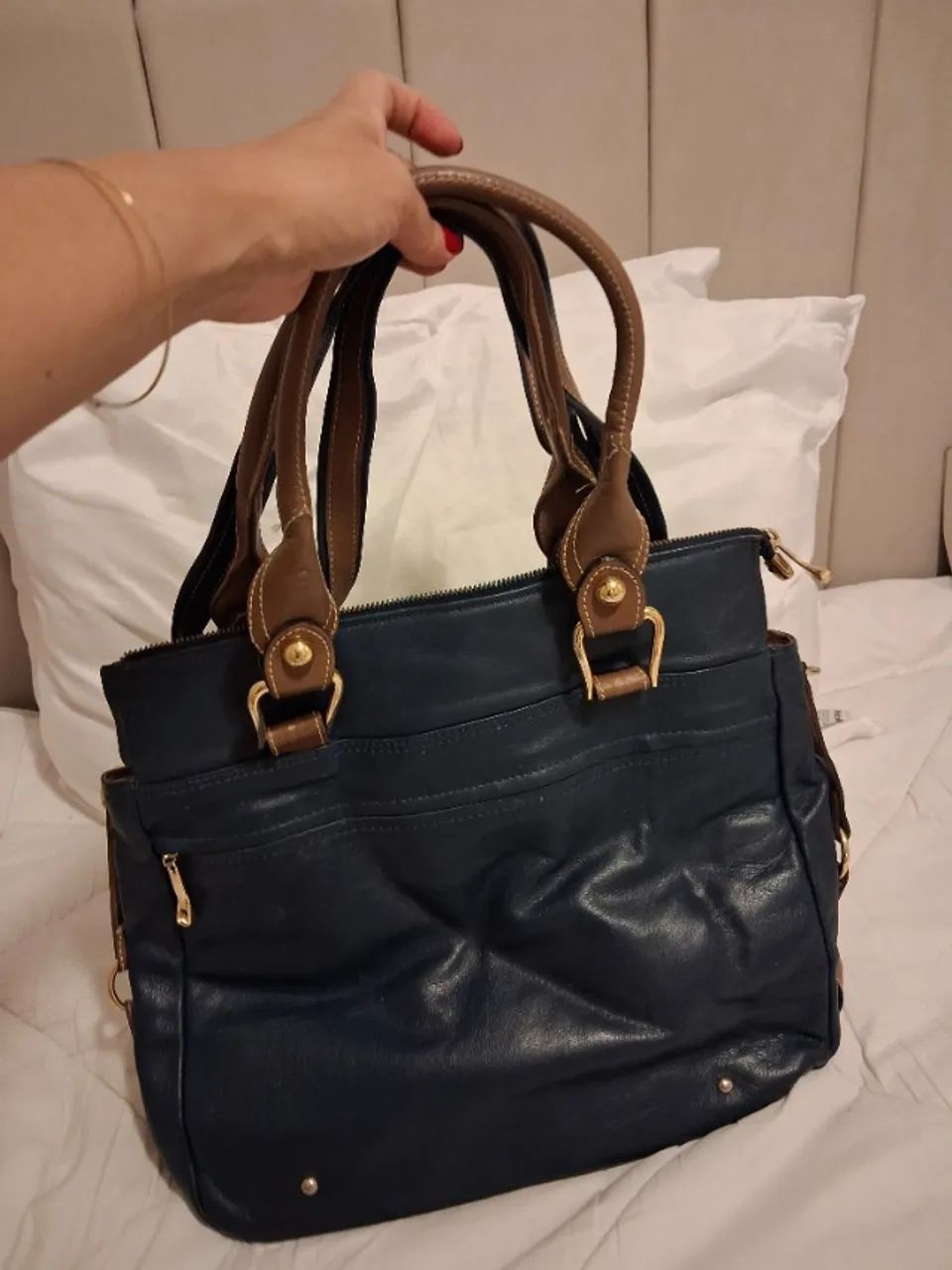 Bolsa de ombro azul couro legítimo 