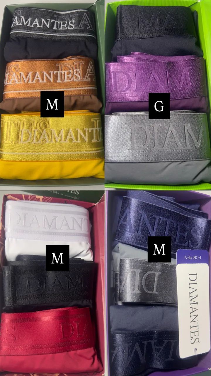 Kit 3 cuecas boxer diamantes
