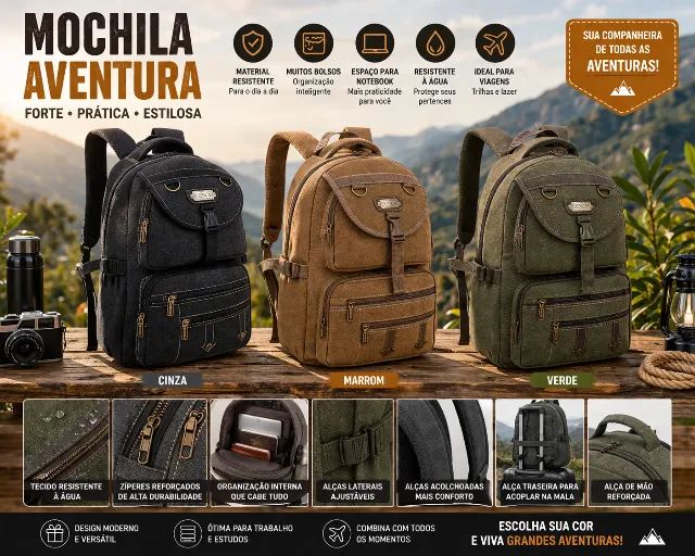Mochila de Lona Costas Canvas Resistente Denlex DL0837 - Foto 3