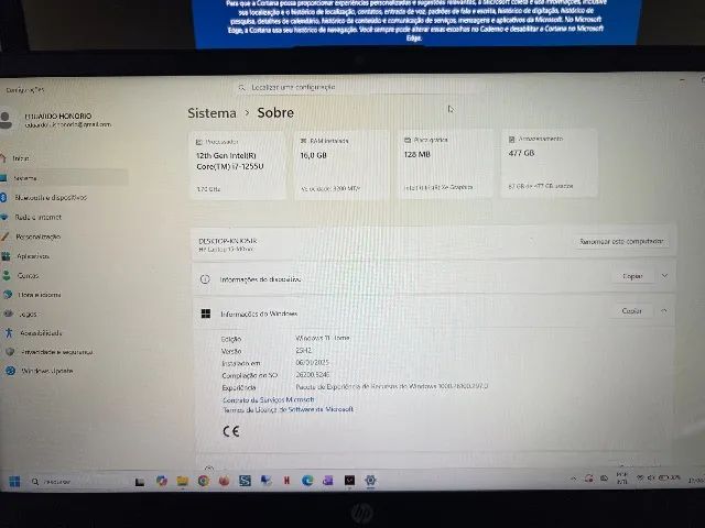 Notebook HP 15 Intel Core 7 1255u 512 GB SSD 16 GB de RAM W11h Touch