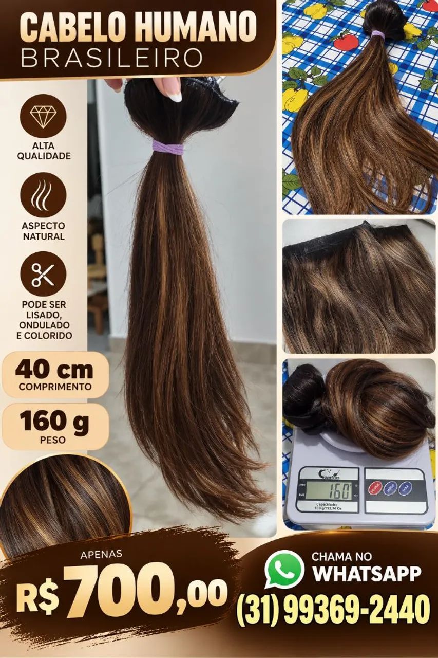 Cabelo brasileiro humano - Vários tamanhos e modelos 