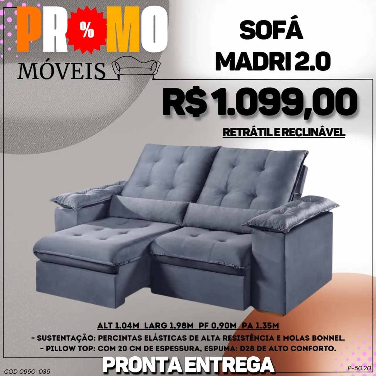 Sofá Retrátil Madri 
