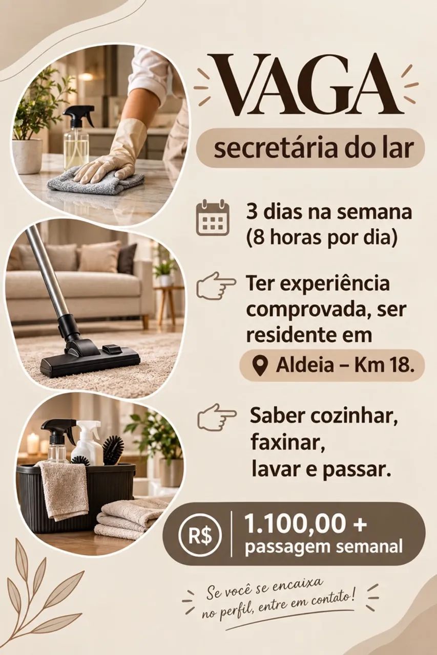 Vaga para secretária do lar 