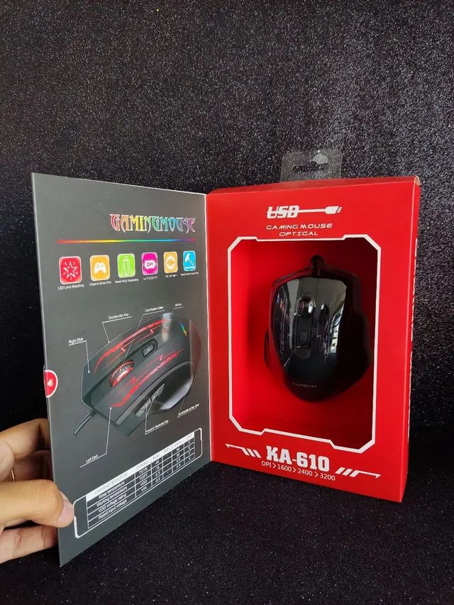 Mouse Gamer KA-610 LED RGB Usb Para Jogos Com Fio