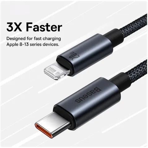 Cabo iphone, Baseus- USB Tipo C x Lightning, cabo de carregamento rápido 1 Metro - Foto 5
