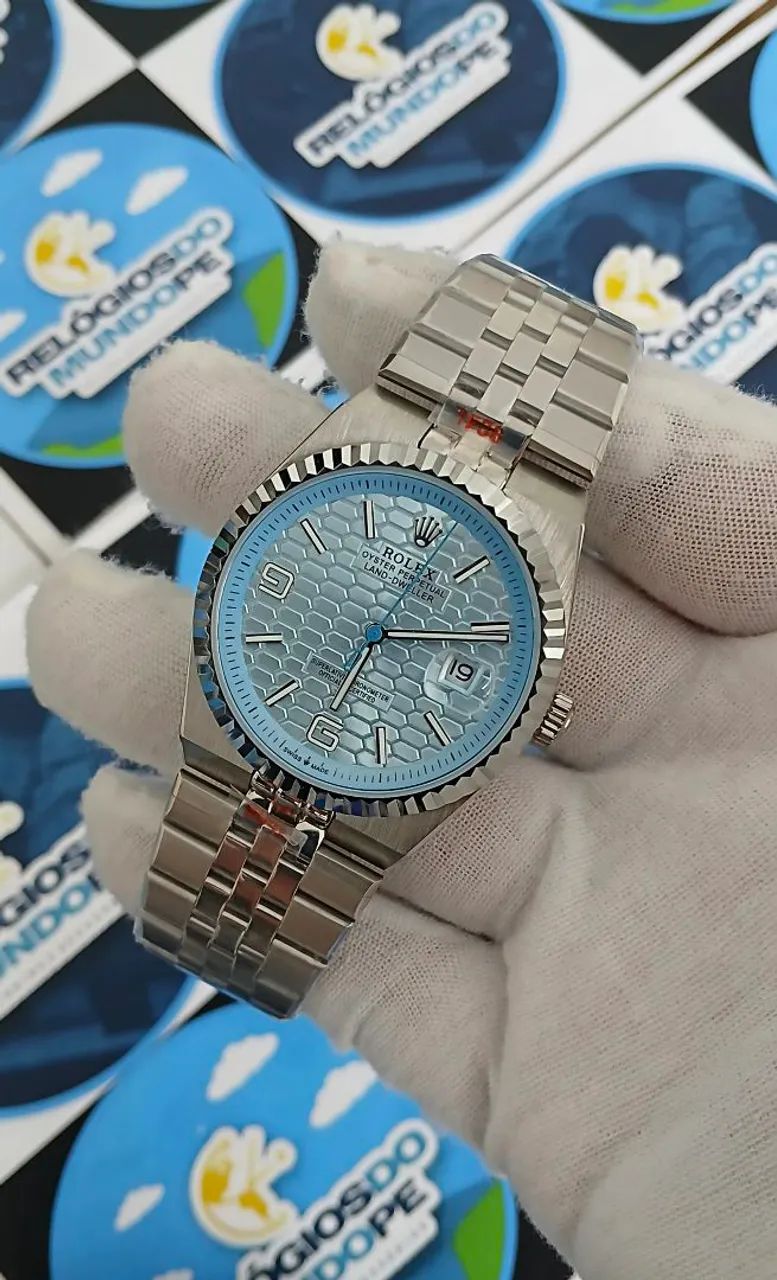 RELOGIO ROLEX LAND DWILLER ICE BLUE AUTOMÁTICO FUNDO BRANCO - Foto 3