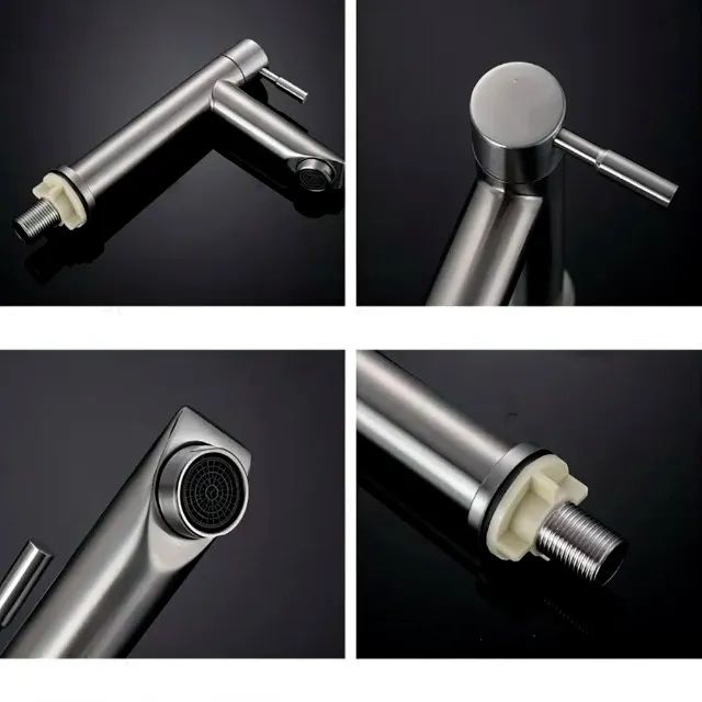 Torneira de Metal para Banheiro Lavatório Pia Prata Em Aço Escovado - Foto 5