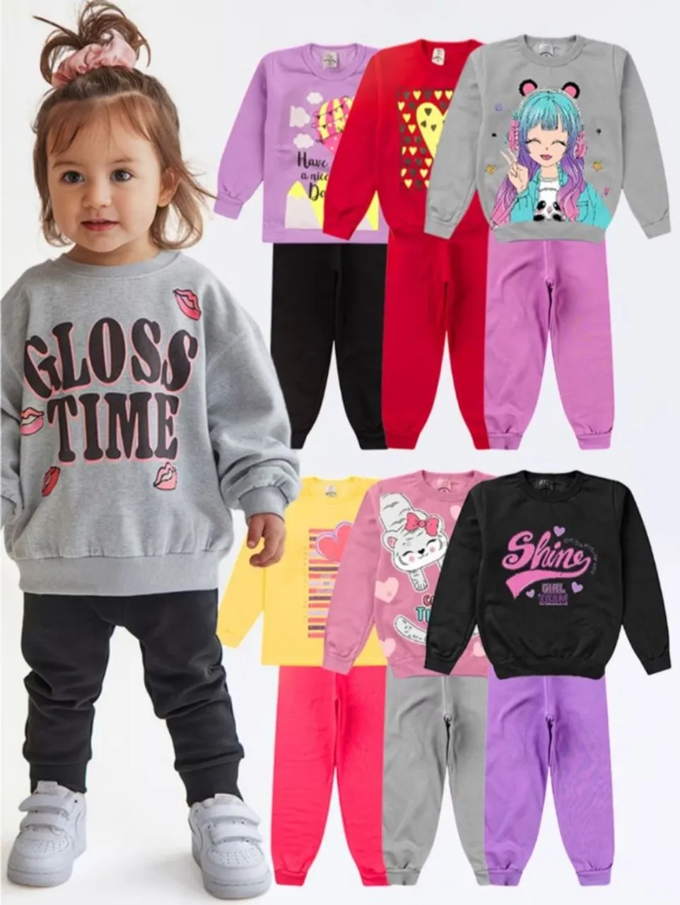 Kit Moletom Infantil Feminino - 4 peças - Do 1 ao 16 - Inverno - Frete Grátis!