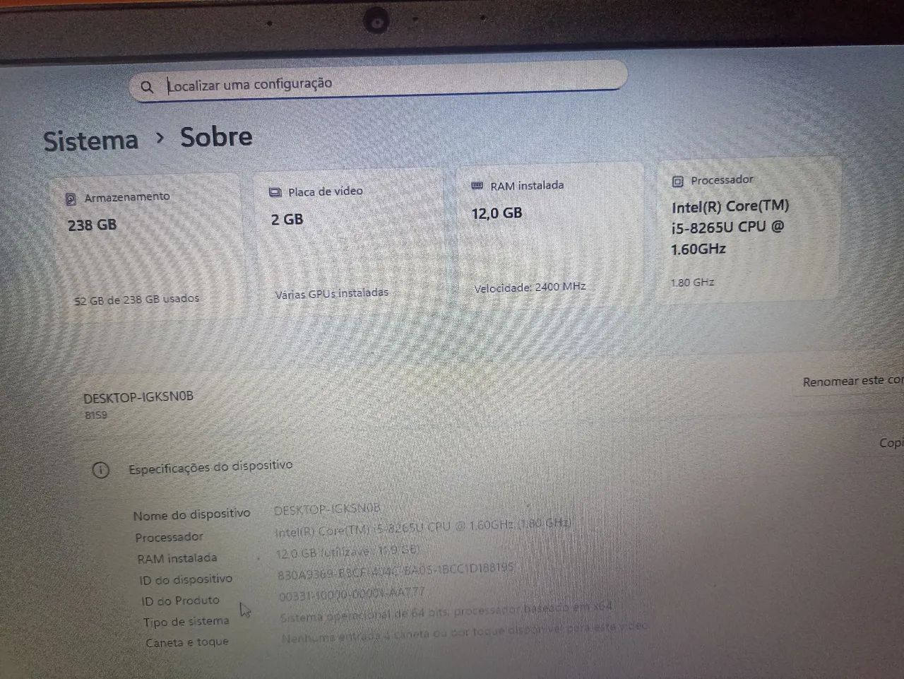 Notebook Lenovo Core i5 8°Gth/ SSD Nvme 256GB/ 12GB/Mx 110 2GB - Foto 5