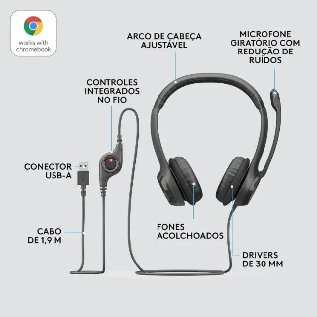 Headset com fio USB Logitech H390 (NUNCA USADO) - Foto 3