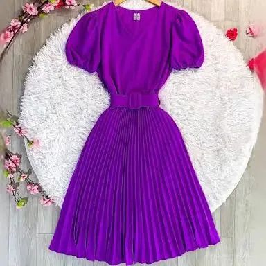 Vestido Plissado Lisa MIDI Rodado com Cinto