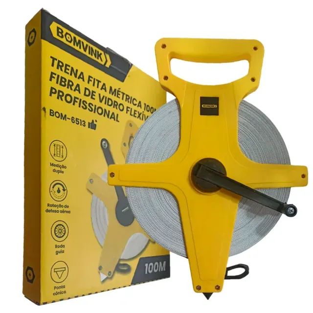 Trena Fita Métrica 100M Fibra De Vidro Flexível Profissional