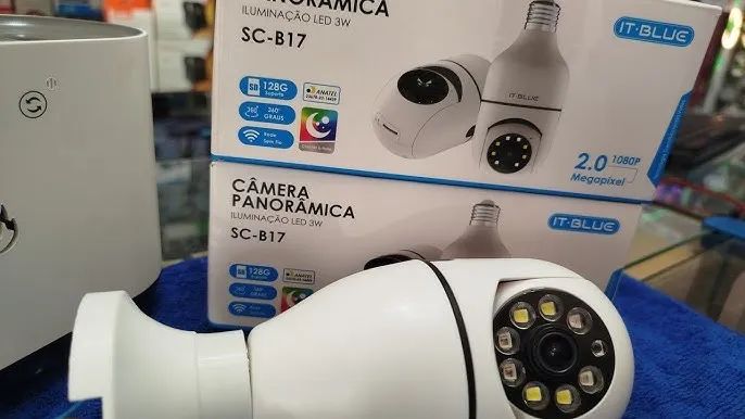 Câmera de segurança Wi-Fi lâmpada giratória Anatel com visão noturna - Foto 3
