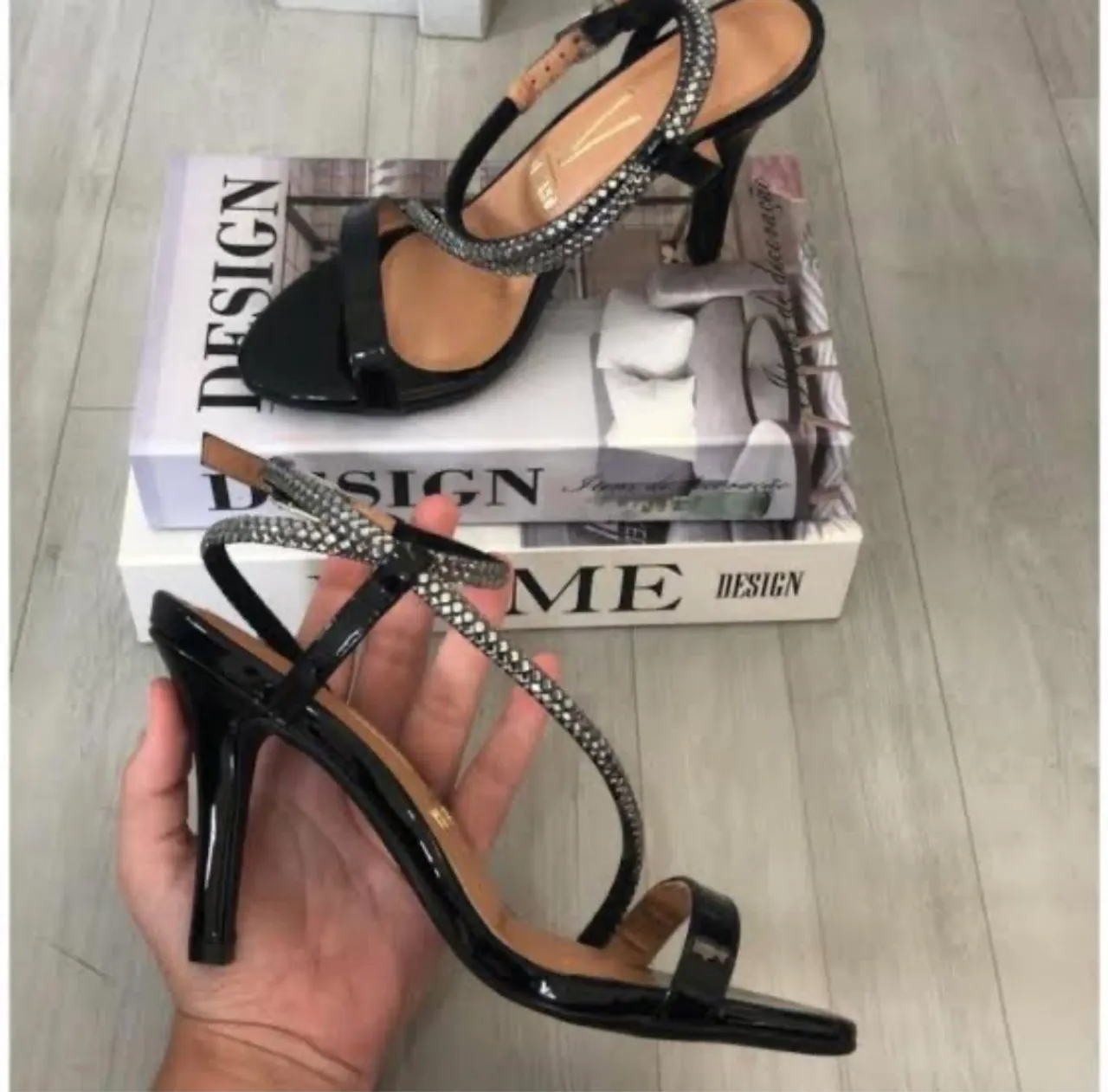Sandália Salto Feminina Preta Strass Vizzano