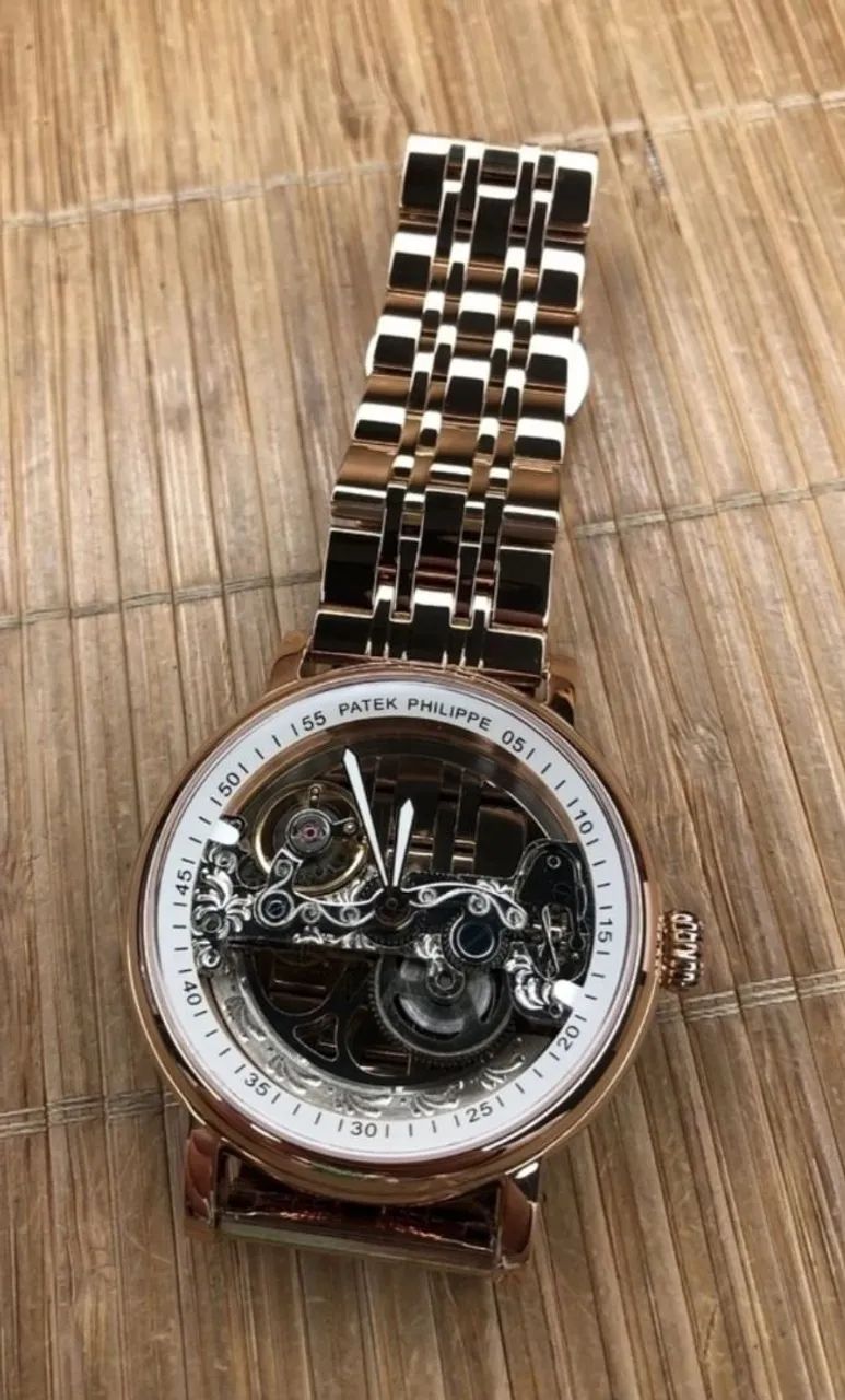 Relógio Estilo Patek Skeleton em Aço Inoxidável 904L - Foto 2