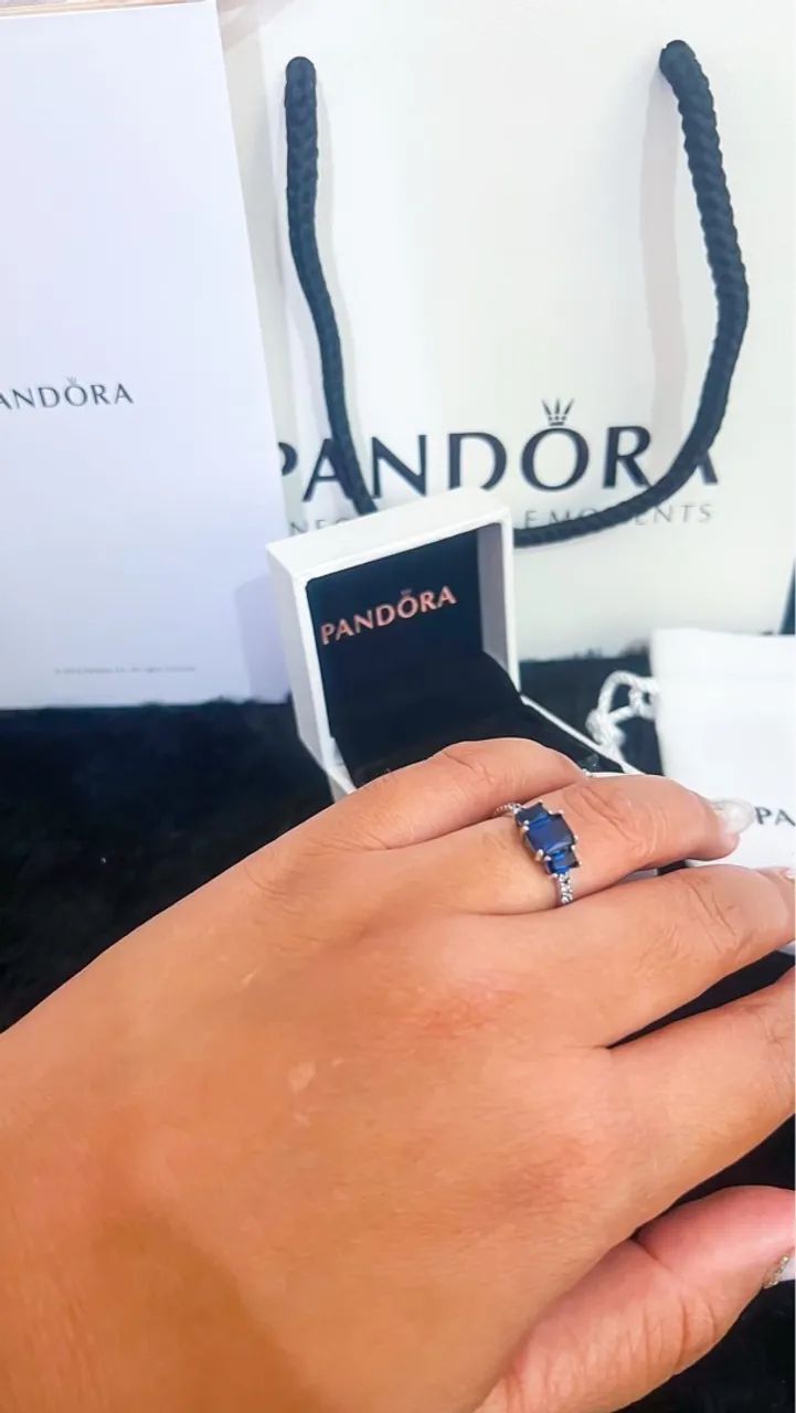 Anel Pandora três pedras azul original  - Foto 3