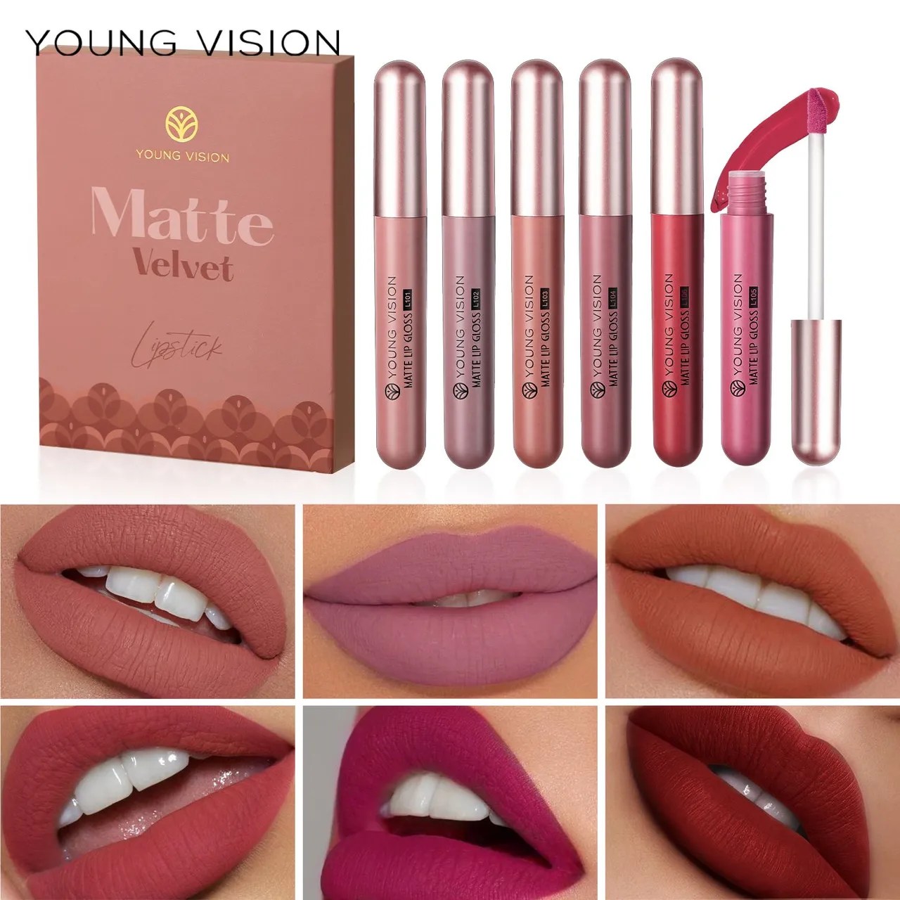 Kit 6 Batons Matte Velvet Young Vision - Cores Incríveis!