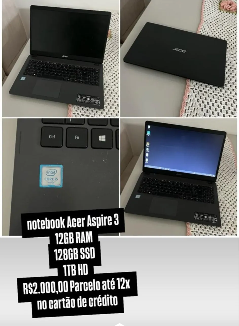 Notebook Acer Aspire 3 - Intel Core i5, 12GB RAM, 128GB SSD + 1TB HD