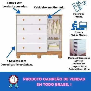 Comoda Uli + Berço Americano Cloe, 100% MDF - Peroba - Foto 3