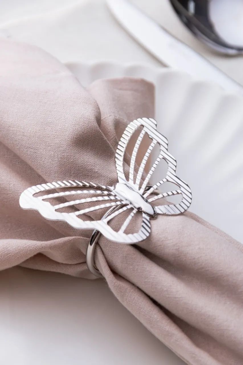 6 Anéis Para Guardanapos Butterfly Wolff Dourado ou Prateado Metal