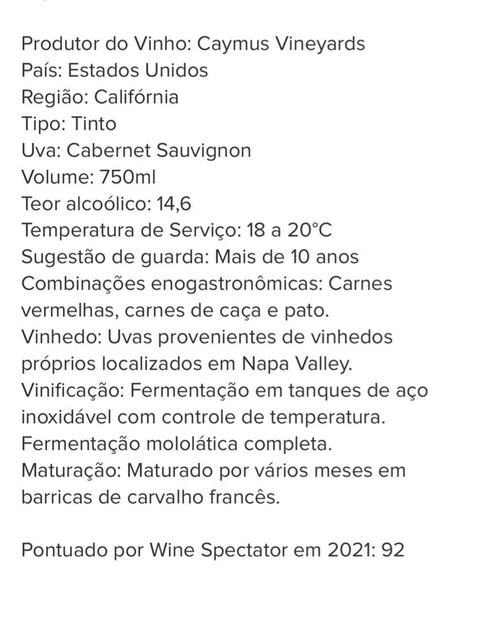 Vinho Caymus Napa Valley Cabernet - Foto 2