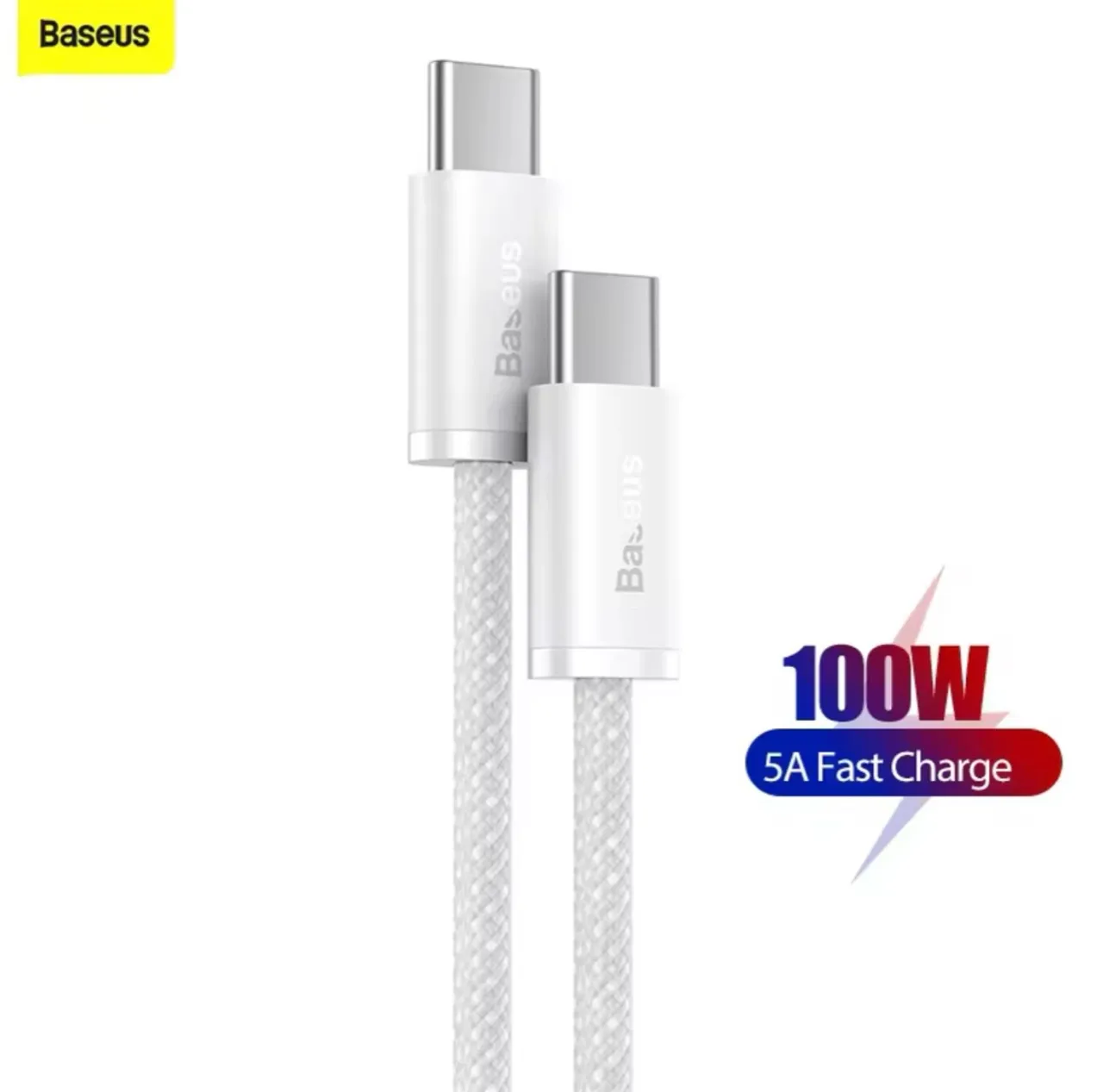 Cabo USB-C Baseus 100W 5A Rápido Branco