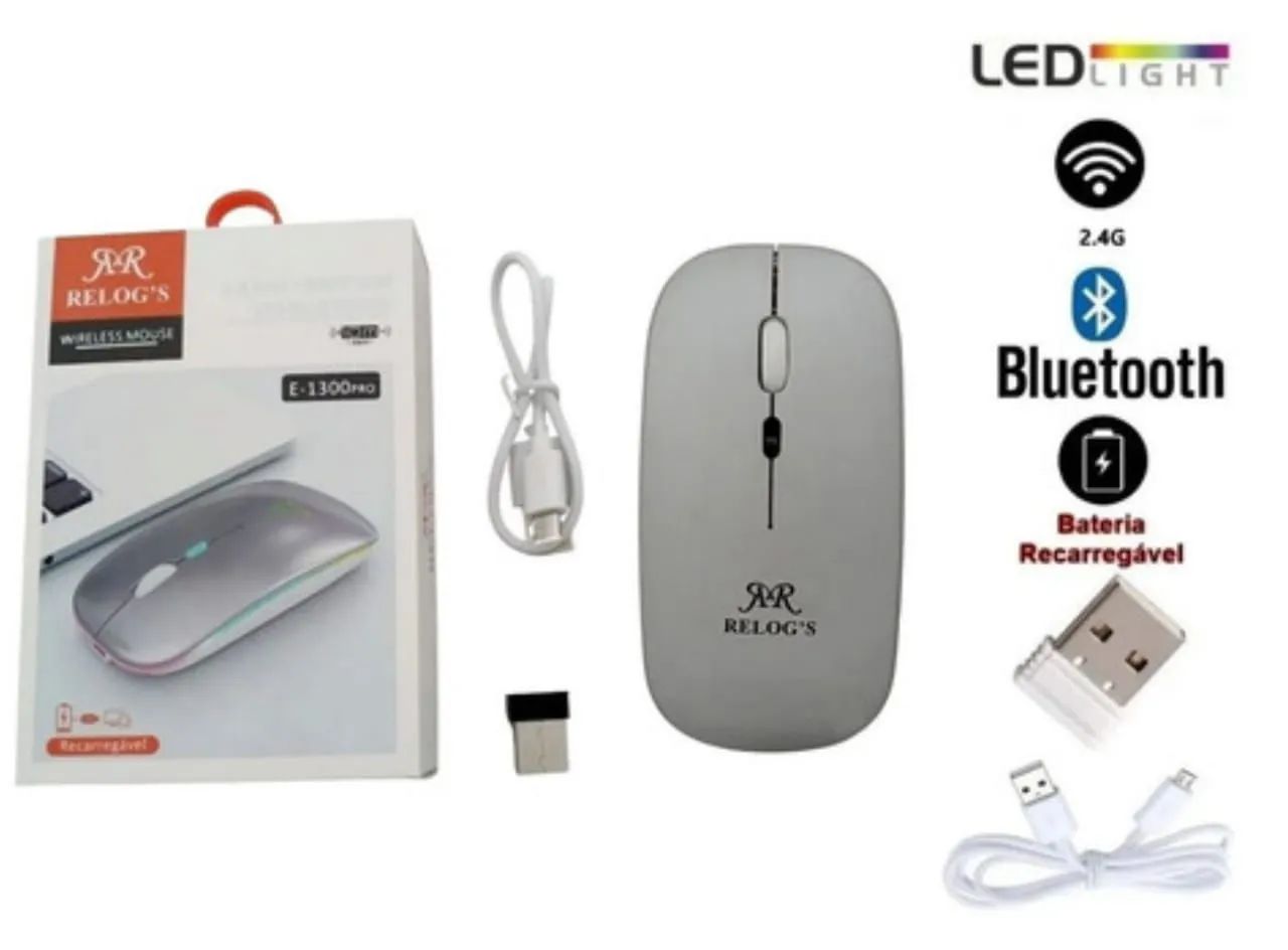 Mouse sem fio prata com branco Bluetooth e Wireless Promoção Novo - Foto 2
