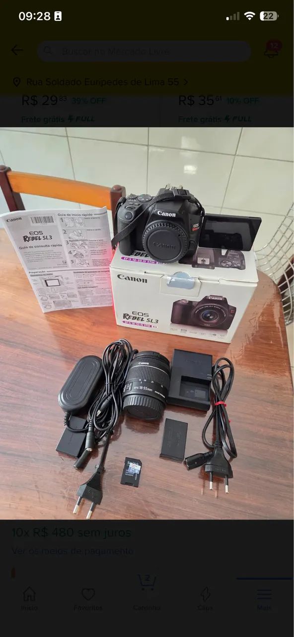 Câmera cânon sl3 nova , com lente do kit+ lente extra + sd e acessórios na caixa 