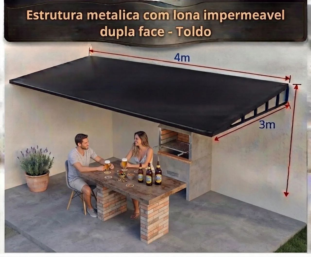 Toldo 4x3m em aço e lona 