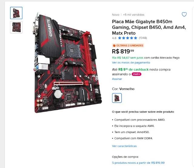 Placa-Mãe Gigabyte B450M Gaming AM4 - Foto 4
