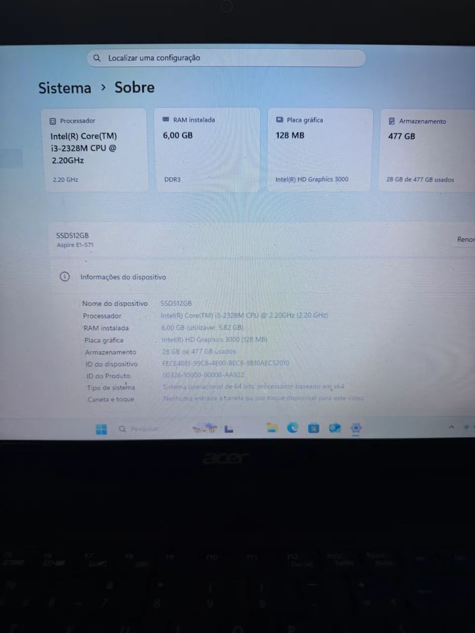Notebook ACER E1 processador I3 6gb ram e ssd 512gb