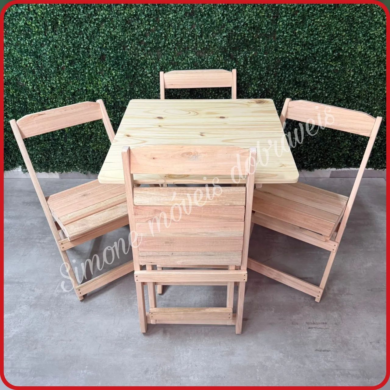 Mesa 70x70 dobrável com 4 cadeiras sem pintura - Foto 2