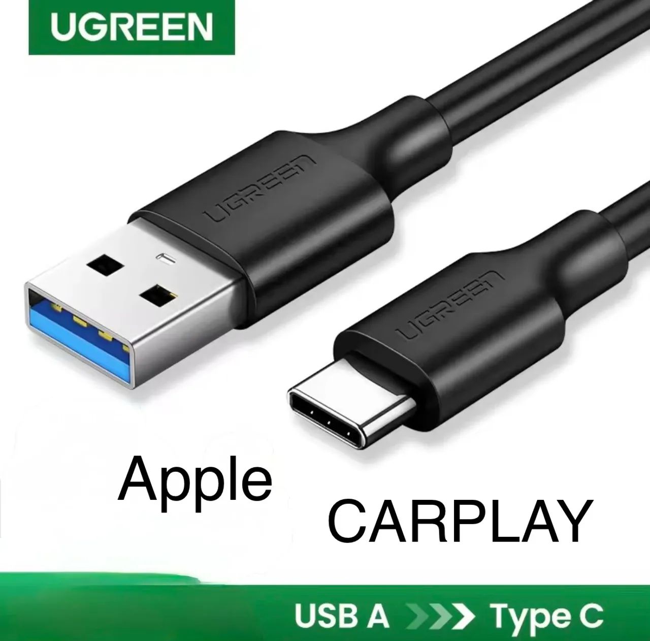 Cabo Ugreen Apple Carplay USB-A para Usb-C Ugreen 1.5m Carregamento Rápido