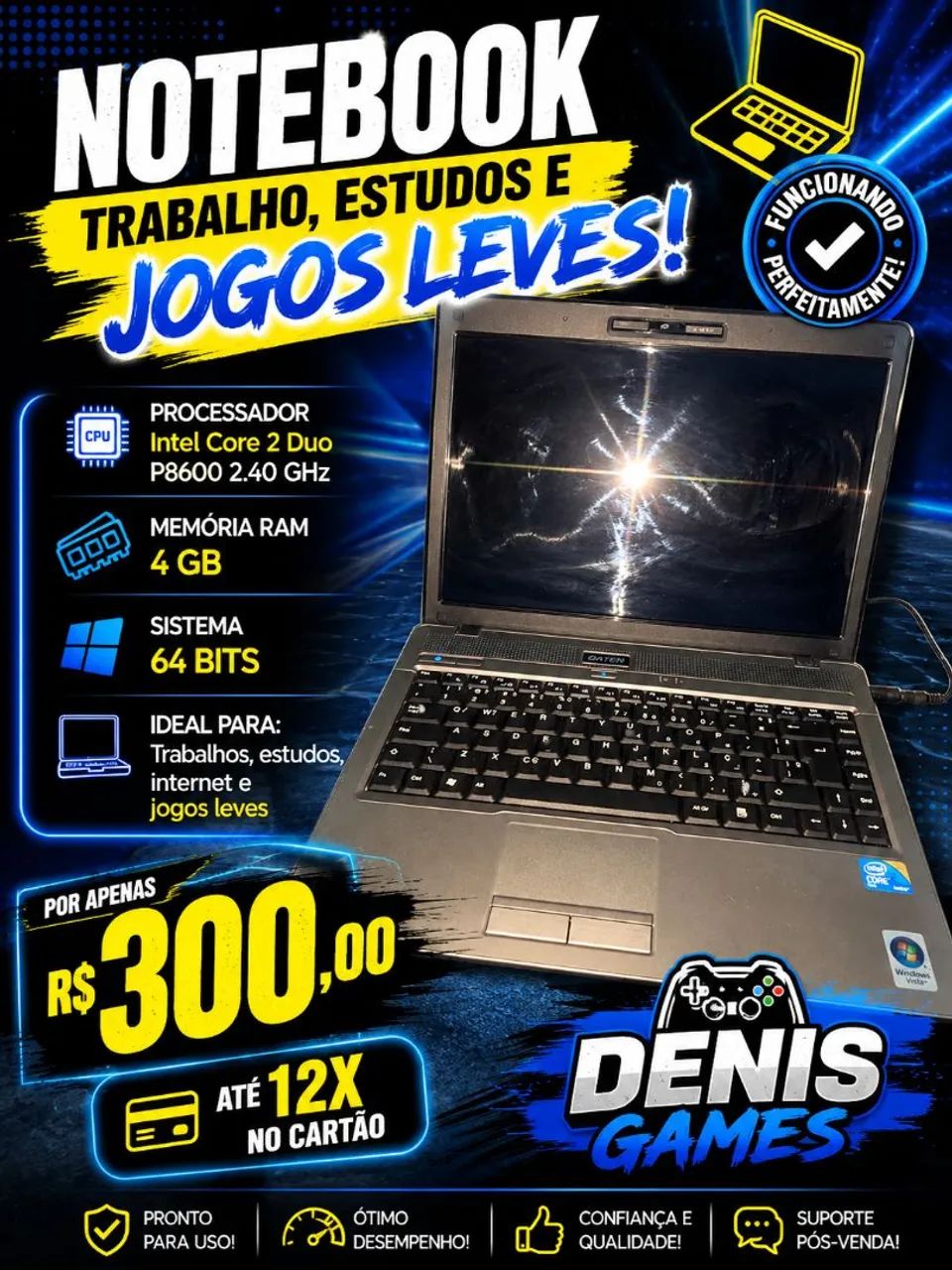Notebook para trabalho e estudos jogos leves 