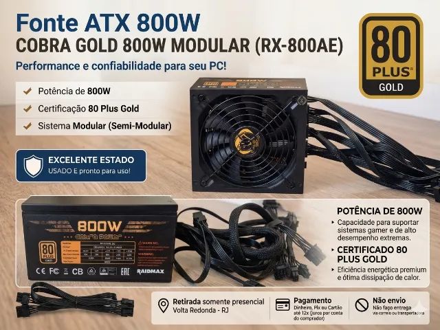 Fonte  COBRA GOLD 800W ATX - MODULAR - RX-800AE