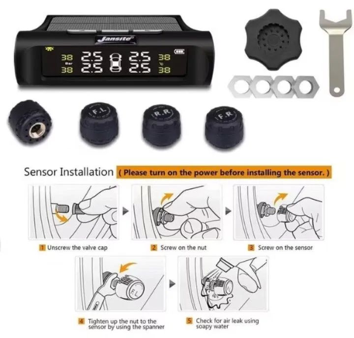 Monitor de Pressão dos Pneus TPMS Solar 4 Sensores Externos para Carro Moto - Foto 2