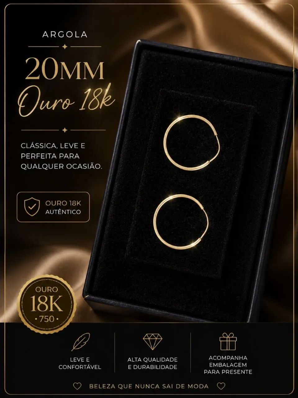 Argola 20mm ouro 18k 