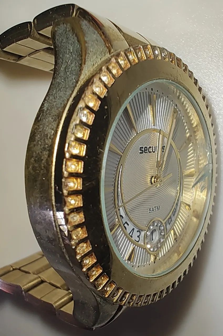 Relógio Seculus Unisex Dourado Grande Strass - Modelo: 77196 - Foto 5