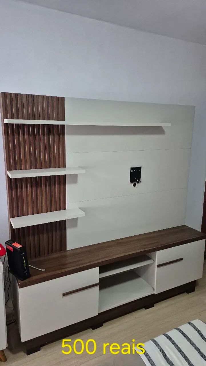 Estante para Home Theater e TV até 55 Polegadas Itaipu Off White e Nogueira - Foto 2
