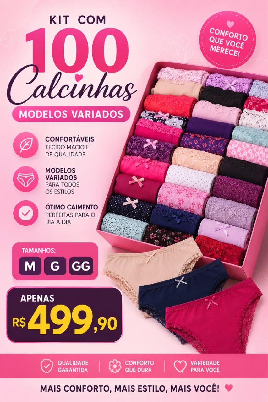 Kit 100 calcinhas 