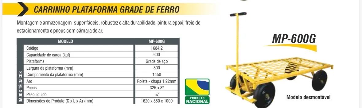 Carrinho de plataforma 600kg reforçado madeira e aço pronta entreg - Foto 4