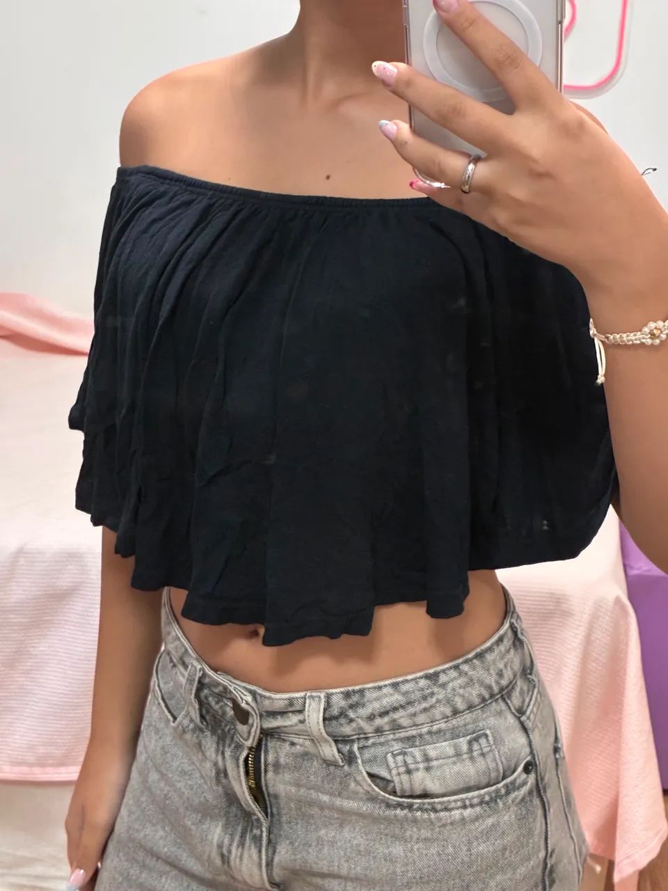 Cropped Tomara que Caica com Babados Preto - Foto 2