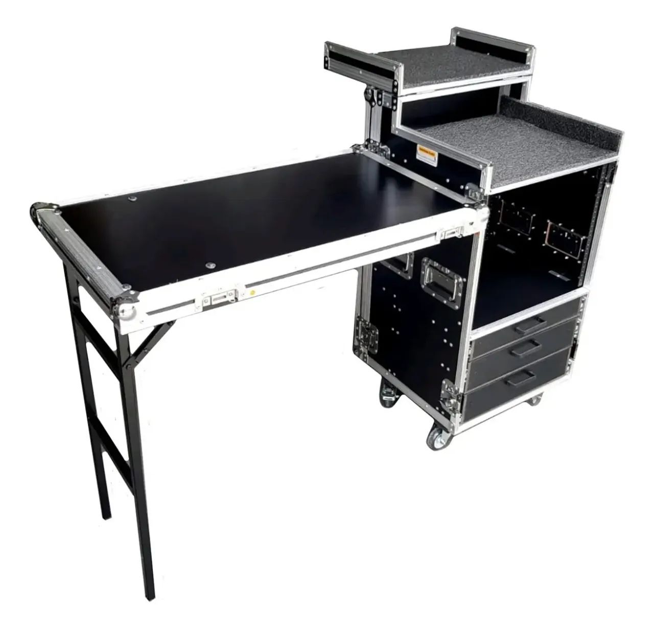Hard Case Rack 9u + 3 Gavetas Com Espaço Note E Bancada Lateral equipamento de som