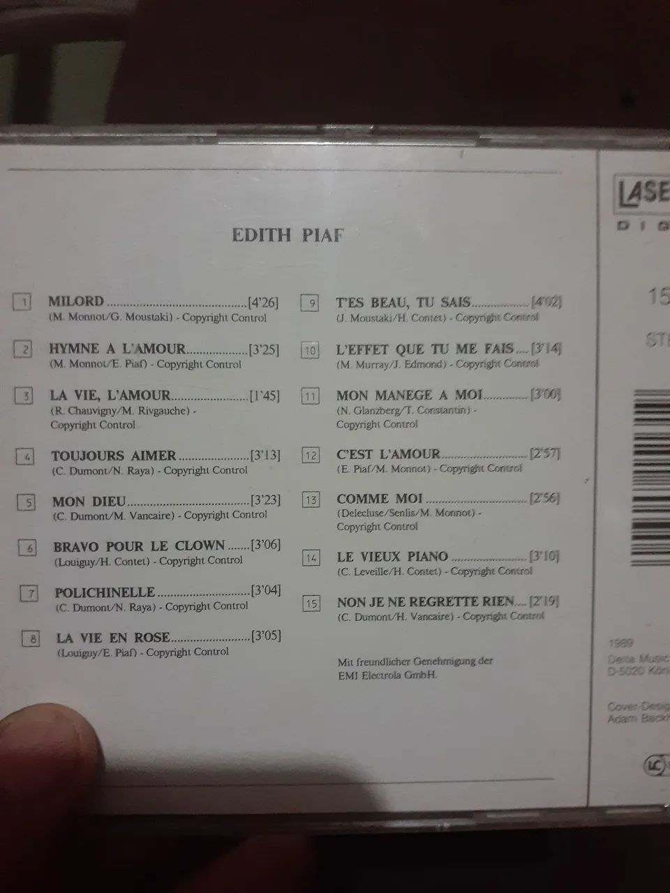 Cd Edith Piaf  / LassieLight / 1989 /  Importado  /  Made in Germany  - Foto 2