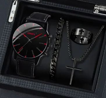 Kit Relogio Masculino Luxo + Pulseira + Corriente + Anel (Novo)  - Foto 3