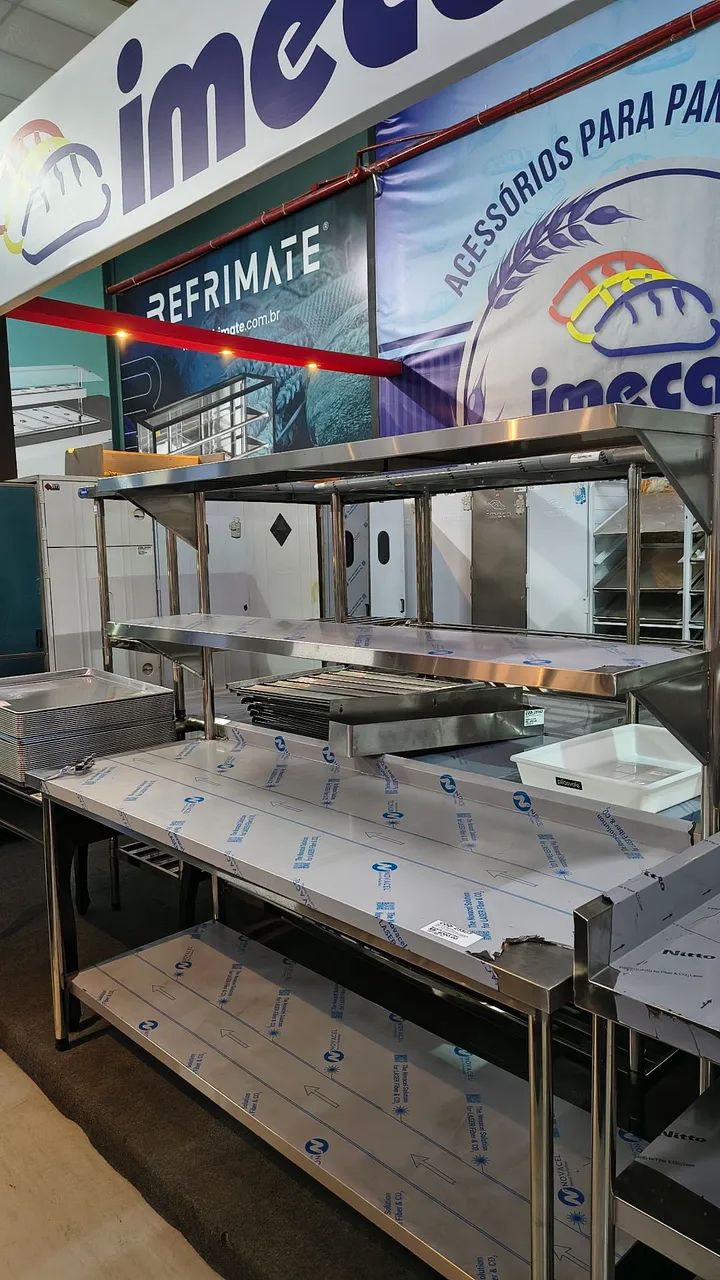 Mesa Total Inox 1,90x0,70m com Submesa e 2 Prateleiras Superiores Chimafrio