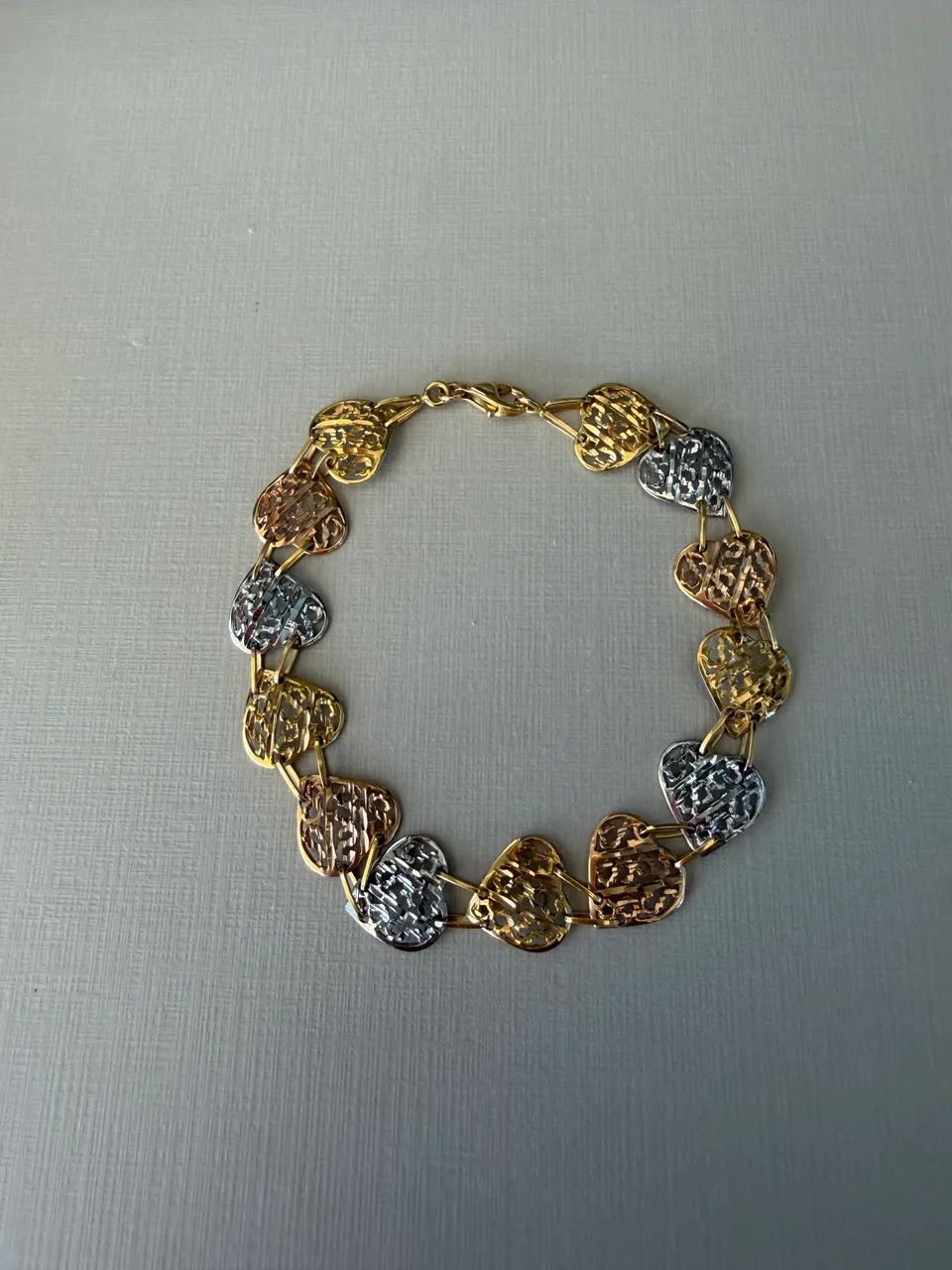 Pulseira Ouro 18 K Corações em 3 Banhos
